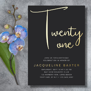 Gold Script 21st Birthday Party Folie Uitnodiging