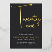 Gold Script 21st Birthday Party Folie Uitnodiging (Voorkant)