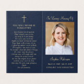 Gold Script 2 Photo Blue Memorial Folder Kaart (Buitenkant ongevouwen)