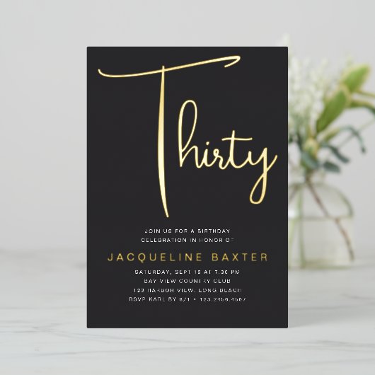 Gold Script 30e verjaardag Folie Uitnodiging (Staand Voorkant)