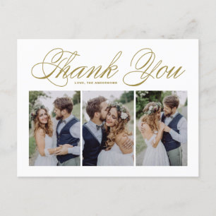 Gold Script 3 Photo Collage Weddenschap Hartelijk  Briefkaart