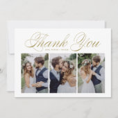 Gold Script 3 Photo Collage Wedding Bedankkaart (Voorkant)