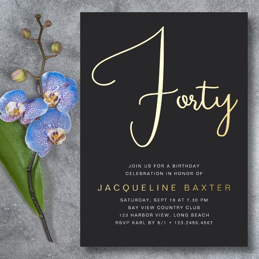 Gold Script 40e verjaardag Folie Uitnodiging