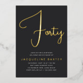 Gold Script 40e verjaardag Folie Uitnodiging (Voorkant)
