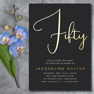 Gold Script 50e verjaardag Folie Uitnodiging