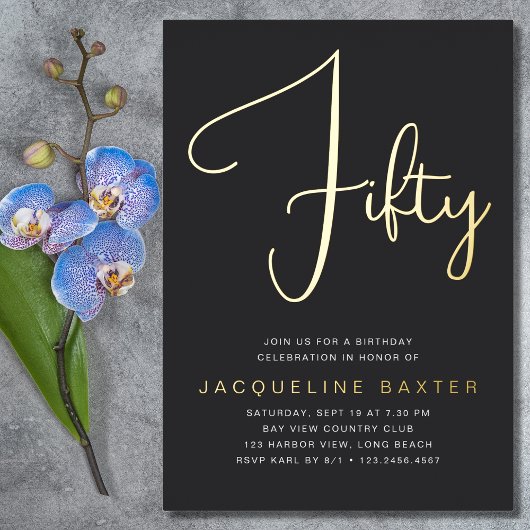 Gold Script 50e verjaardag Folie Uitnodiging