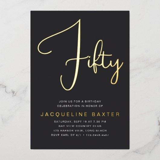 Gold Script 50e verjaardag Folie Uitnodiging (Voorkant)