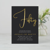 Gold Script 50e verjaardag Folie Uitnodiging (Staand Voorkant)