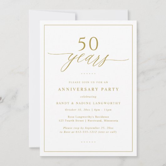 Gold Script 50th Wedding Anniversary Party Kaart (Voorkant)