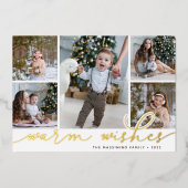 Gold Script | 5 Foto-collage Warm Folie Feestdagenkaart (Voorkant)