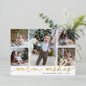 Gold Script | 5 Foto-collage Warm Folie Feestdagenkaart (Staand Voorkant)