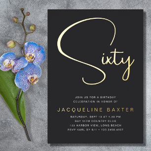 Gold Script 60e verjaardag Folie Uitnodiging