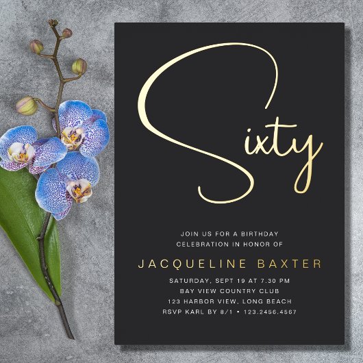 Gold Script 60e verjaardag Folie Uitnodiging