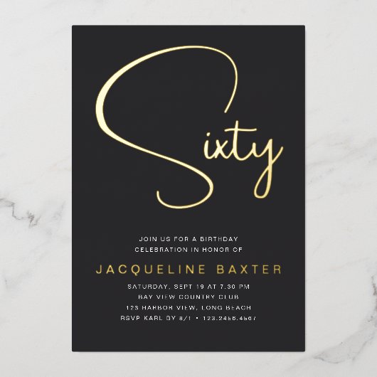Gold Script 60e verjaardag Folie Uitnodiging (Voorkant)