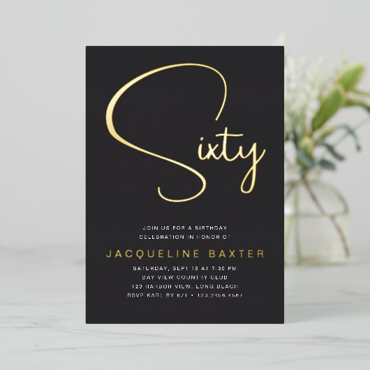 Gold Script 60e verjaardag Folie Uitnodiging (Staand Voorkant)