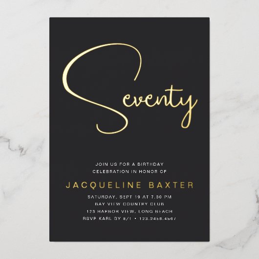 Gold Script 70e verjaardag Folie Uitnodiging (Voorkant)