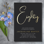 Gold Script 80th Birthday Party Folie Uitnodiging