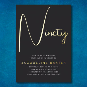 Gold Script 90th Birthday Party Folie Uitnodiging