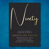 Gold Script 90th Birthday Party Folie Uitnodiging