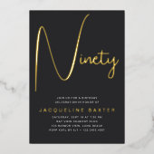 Gold Script 90th Birthday Party Folie Uitnodiging (Voorkant)