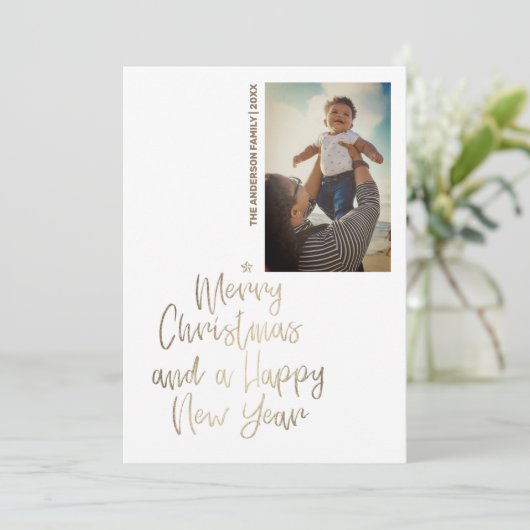 Gold Script Aangepaste kerstfeestkaart voor foto's Feestdagenkaart (Staand voorkant)