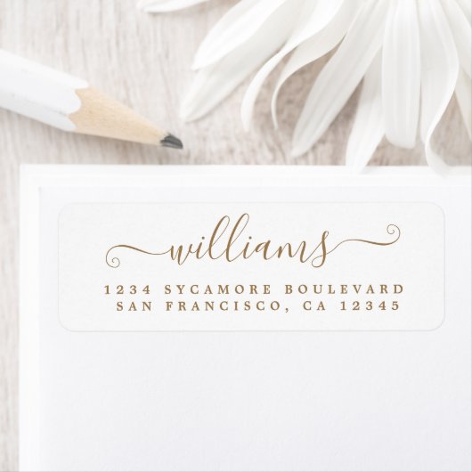 Gold Script Achternaam Return Address Label (Insitu)