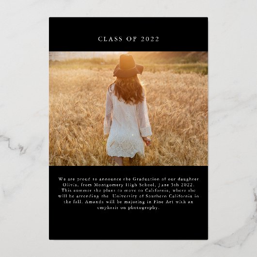 Gold Script Afstuderen Folie Uitnodiging (Achterkant)