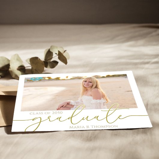 Gold Script Afstuderen Foto Elegant Aangepast Kaart