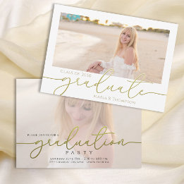 Gold Script Afstuderen Foto Elegant Aangepast Kaart