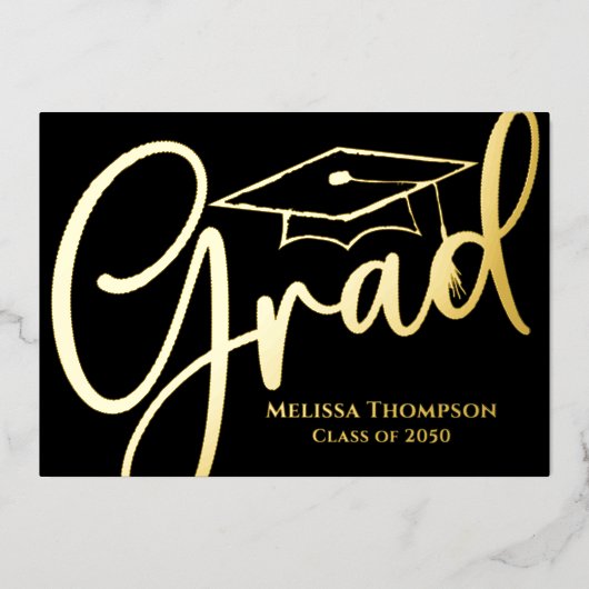 Gold Script Afstuderen-fotosjabloon Folie Uitnodiging (Voorkant)