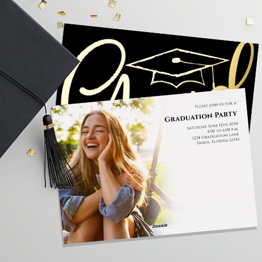 Gold Script Afstuderen-fotosjabloon Folie Uitnodiging