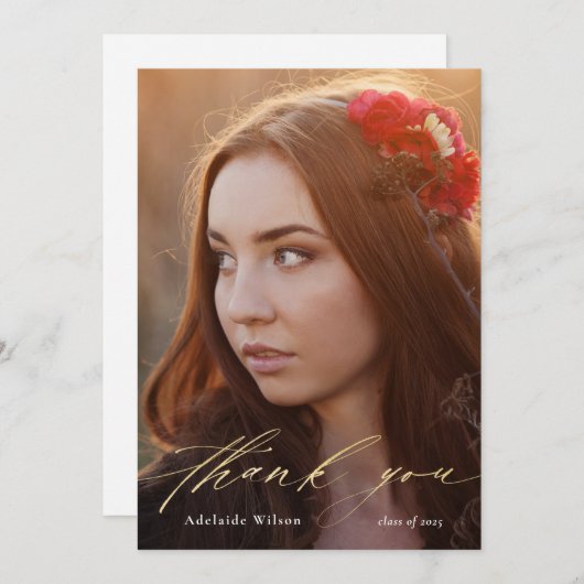 Gold Script-Afstuderen - Hartelijk dank met foto Bedankkaart (Voorkant / Achterkant)