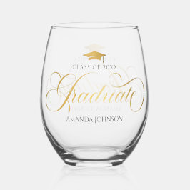 Gold Script Afstuderen naam Afstuderen Wijnglas Zonder Voet