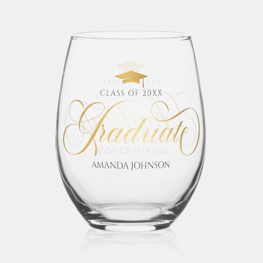 Gold Script Afstuderen naam Afstuderen Wijnglas Zonder Voet (Achterkant)
