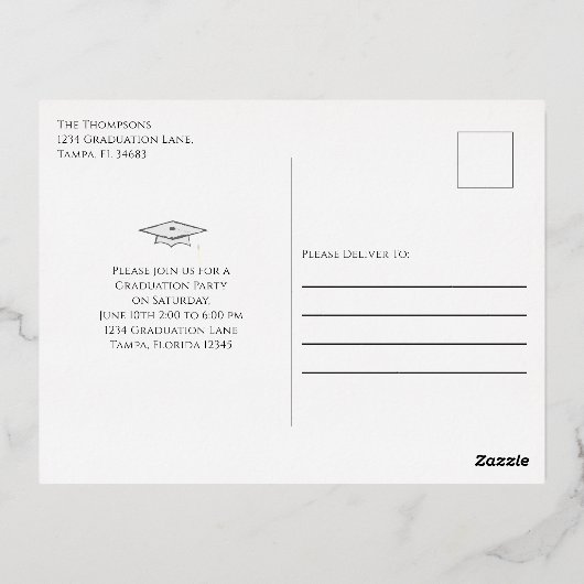 Gold Script Afstuderen Photo Collage Invitation Folie Uitnodiging Briefkaart (Achterkant)