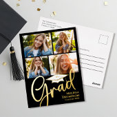 Gold Script Afstuderen Photo Collage Invitation Folie Uitnodiging Briefkaart