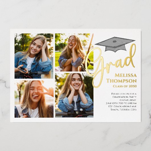 Gold Script Afstuderen Photo Collage Sjabloon (Voorkant)