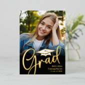 Gold Script Afstuderen Photo Template Classic Folie Uitnodiging (Staand Voorkant)