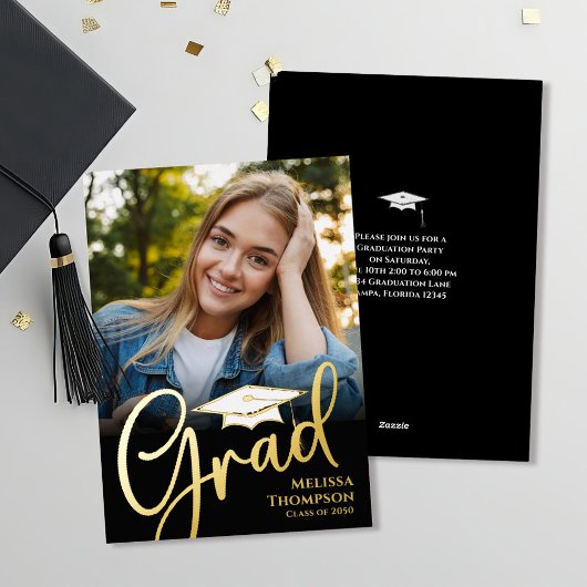 Gold Script Afstuderen Photo Template Classic Folie Uitnodiging