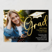 Gold Script Afstuderen Photo Template Eenvoudig Folie Uitnodiging (Voorkant)