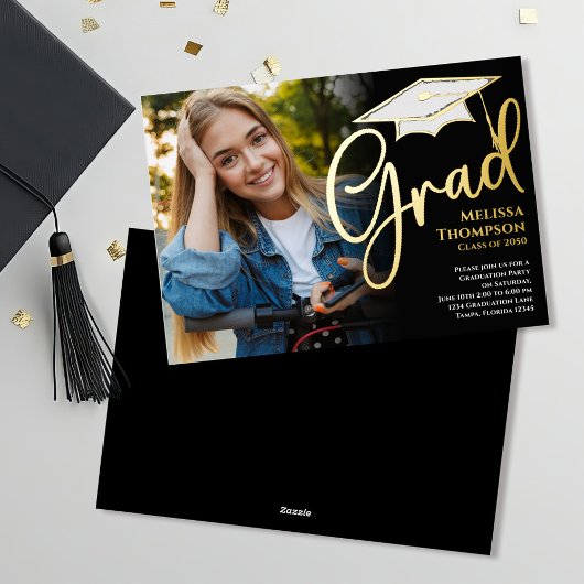 Gold Script Afstuderen Photo Template Eenvoudig Folie Uitnodiging