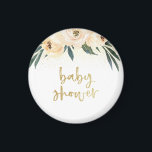 Gold Script Baby shower Blush Pink Floral Magneet<br><div class="desc">Deze magneet is voorzien van "baby shower" in een modern scriptlettertype dat is gefraaid door drie wazige roze bloemen en gouden confetti.</div>