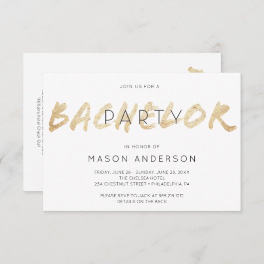 Gold Script Bachelor Party Weekend Uitnodiging (Voorkant / Achterkant)