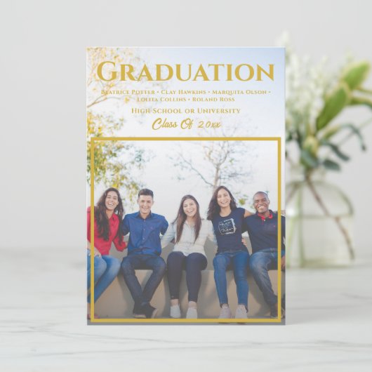 Gold Script-bedekking | Groepsfoto-Afstuderen Aankondiging (Staand voorkant)