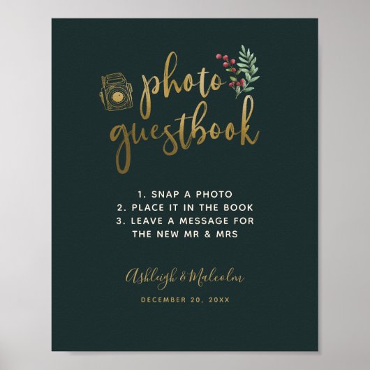 Gold Script Berries Foto Guestbook Weddenschap Poster (Voorkant)