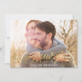 Gold Script Big Photo Happy New Year Kaart (Voorkant)