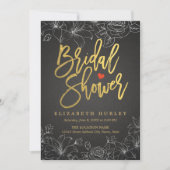 Gold Script Black Linen White Floral Vrijgezellenf Kaart (Voorkant)