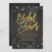 Gold Script Black Linen White Floral Vrijgezellenf Kaart (Voorkant / Achterkant)