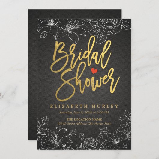 Gold Script Black Linen White Floral Vrijgezellenf Kaart (Voorkant / Achterkant)