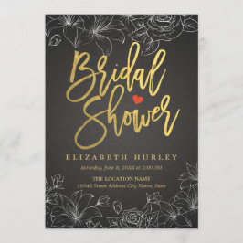 Gold Script Black Linen White Floral Vrijgezellenf Kaart